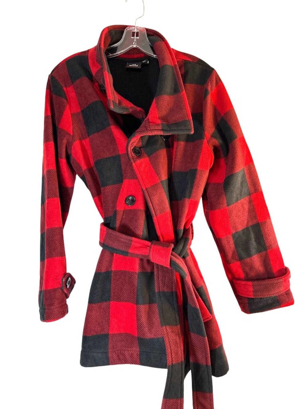 IKE BEHAR Womens Jacket Red/Black Plaid Double Button Belt Size XL